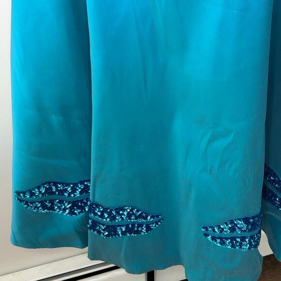 Sachin & Babi Tea length Gown-size 12-teal, metallic sequin lips formal $795 - Picture 5 of 9
